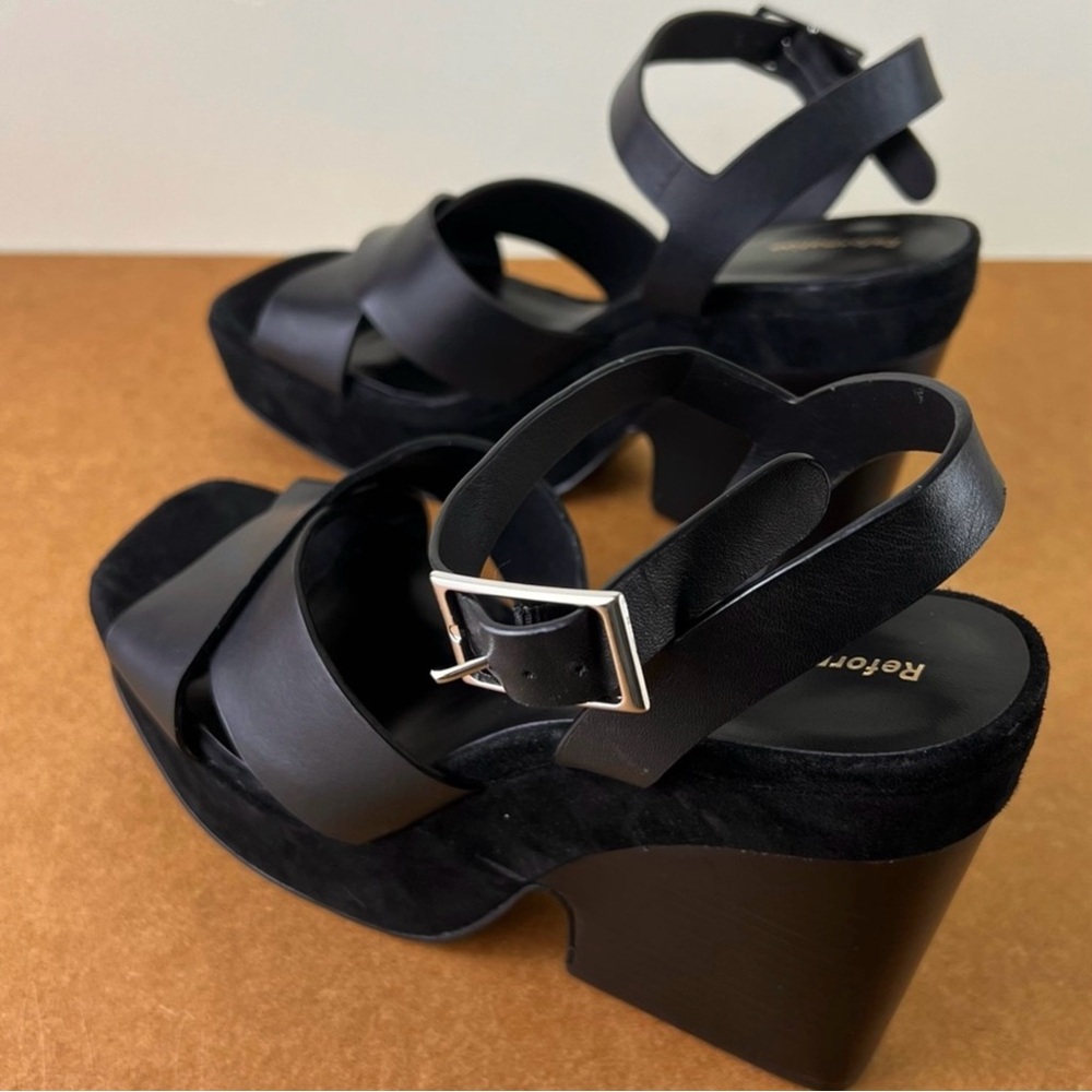 REFORMATION BLACK LEATHER PLATFORM SANDALS - Picture 6 of 13